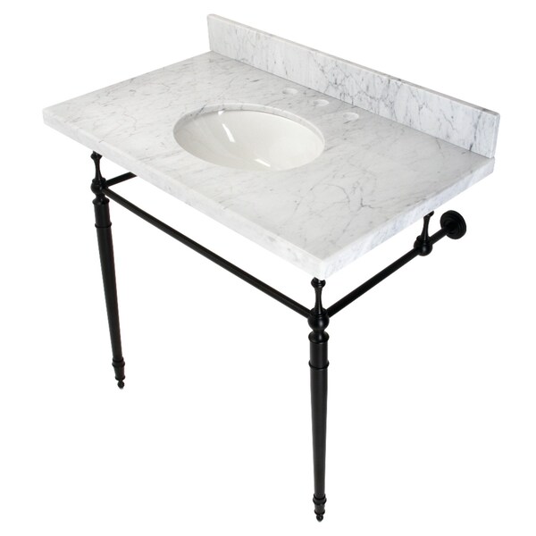 Fauceture KVPB3622M80 36" Console Sink with Brass Legs (8-Inch, 3 Hole), Marble White/Matte Black KVPB3622M80 - main